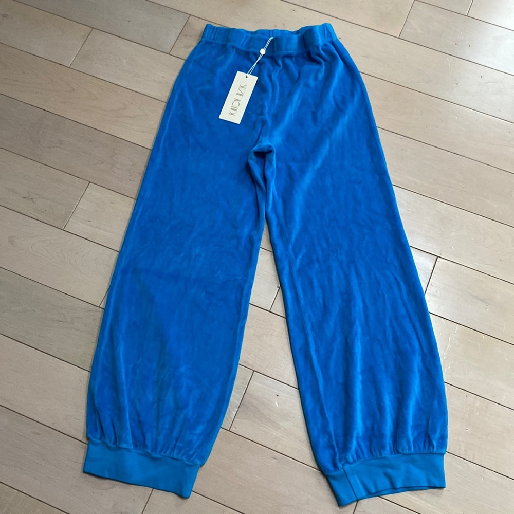 Suzie Kondi blue Hawaiian ocean high waist harem pants